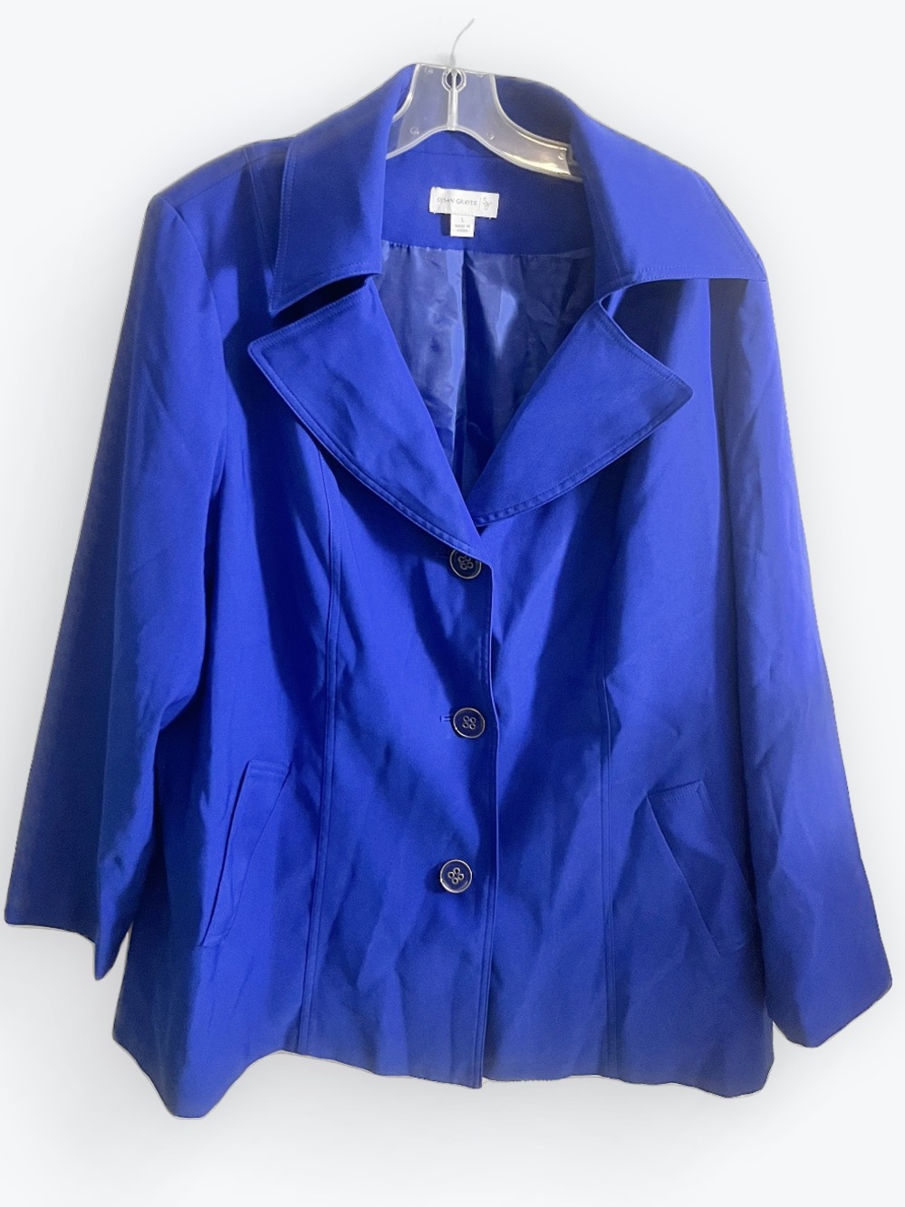 Susan Graver Royal Blue Three-Button Blazer Jacket Size L Large